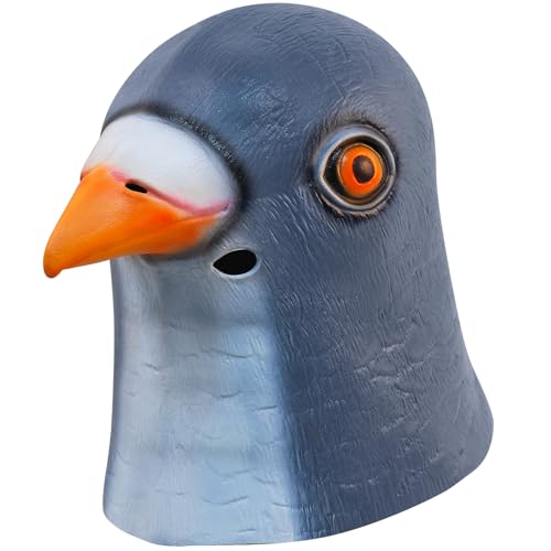 Three Dogs Party Funny Blue Pigeon Mask Animal Head Mask for Halloween Costume Adult Latex Mask Green X-Large