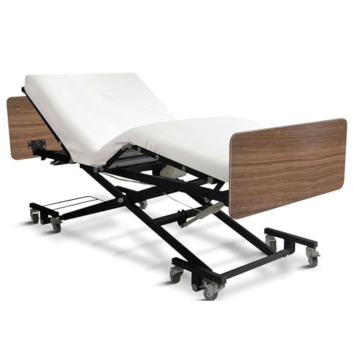 Ultra Low Electric Hospital Bed for Home Use with Memory Foam Mattress, Qbar Rails, Grey Boards - 7