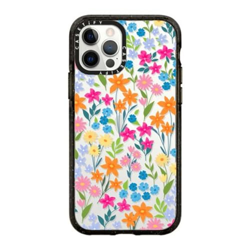 Coque iPhone 12 Pro CASETiFY transparente et noire avec motif fleuri