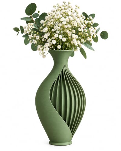 Image of R&R Rivello Modern Minimalist Decorative Vase 20cm – Sculptural Ribbed, Green