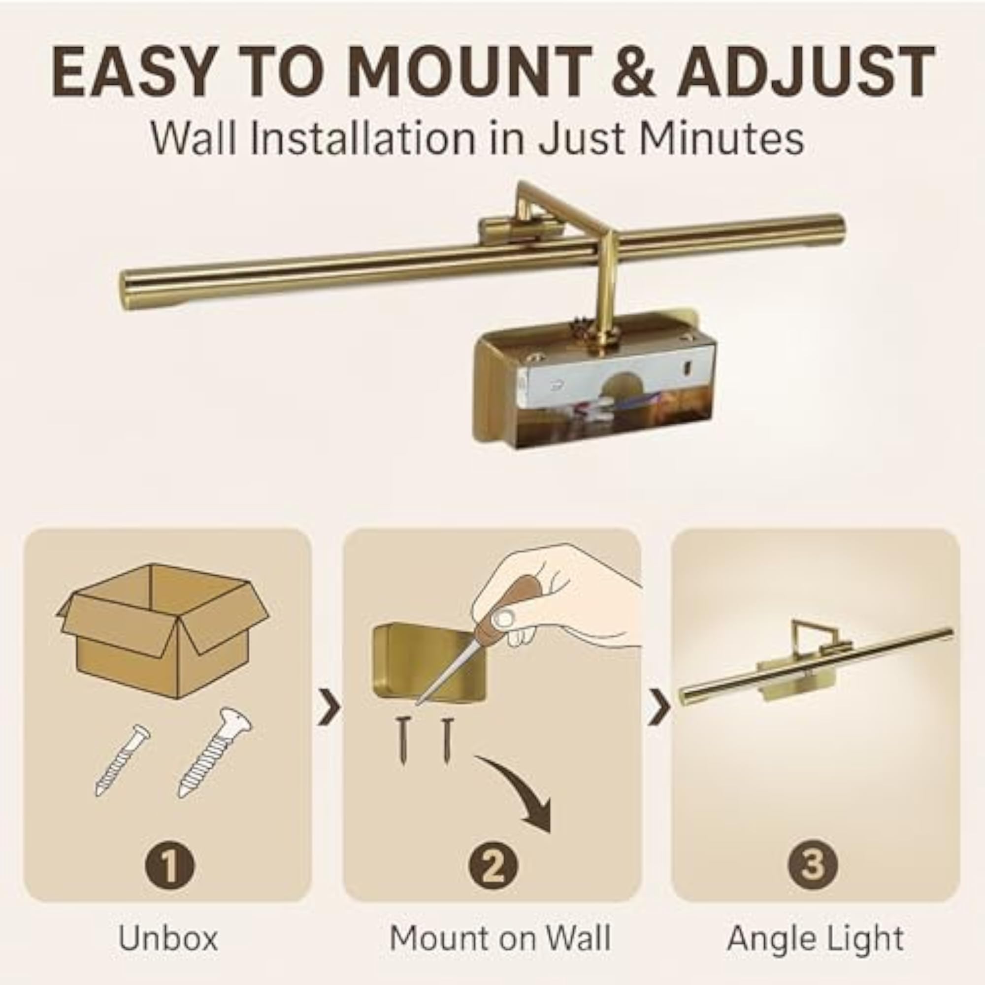 12 Watts Golden Finish LED Picture Light for Wall Mirrors