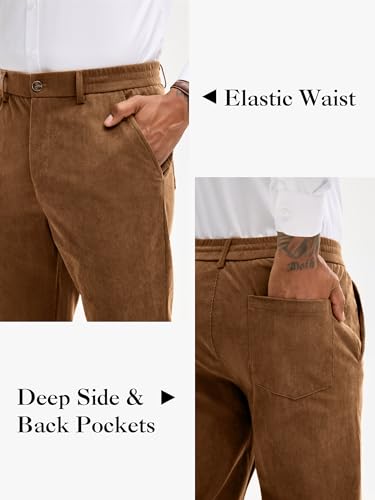 PLEPAN Mens Corduroy Pants - Classic Fit Stretch Elastic Waist Dress Pant4