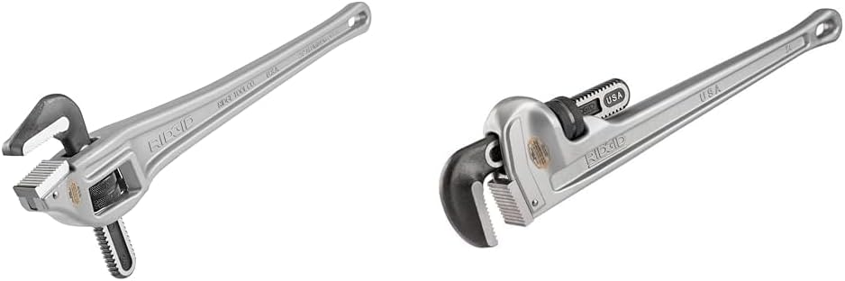 RIDGID 31130 Model 24 Aluminum Offset Pipe Wrench, 24-inch Plumbing Wrench & 31105 Model 824 Aluminum Straight Pipe Wrench, 24-inch Plumbing Wrench, grey