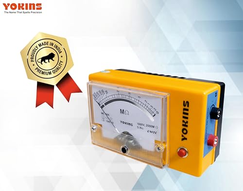 Image of YOKINS Analog Insulation Tester 1000V 2000MΩ Battery Operated Megger | Made in India | High Accuracy ±5% | IR Tester for Motor, Cable, Transformer | with Battery & Leads (BA-10020)
