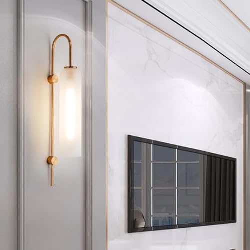Image of Milky White Long Glass Wall Light | Copper Metal Wall Lamp Fixture | Decorative Lighting for Living Room Bedroom Dining Cafe Bar Restaurant | Modern Home Decor | Without Bulb