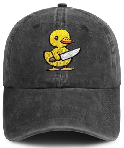 Yellow Duck Hat, Duck with Knife Embroidered Adjustable Cotton Baseball Cap for Men Women, Gifts for Duck Lovers,Black