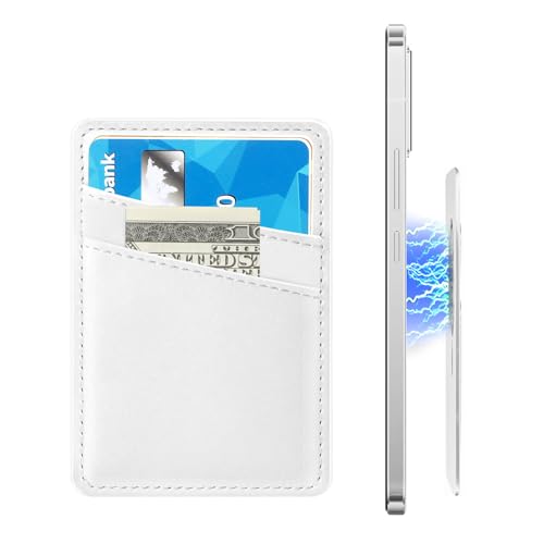 SS Magnetic Wallet for iPhone 15/14/13/12 Series, Ultra-Thin Magnetic Phone Wallet Leather Card Hoder, 2 Independent Card Slot, White