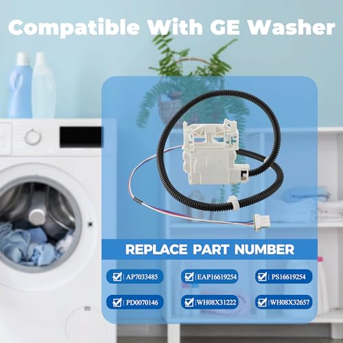 PANDEELS WH08X32657 WH08X31222 Washer Lid Lock with Harness for GE - Replace AP7033485 4963152 PS16619254, Fit for GTW220ACK7WW GTW335ASN2WW GTW465ASN9WW GTW720BSN1WS HTW240ASK6WS GTW465ASN2WW