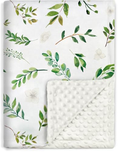 Image of BORITAR Floral Leaf Baby Blanket for Boys Girls Super Soft Double Layer Minky with Dotted Backing for Nursery Stroller Crib Bed Newborns Spring Summer Fresh Design 30 x 40 Inch(75x100cm)