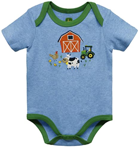 John Deere Blue Short Sleeve Farm Friends Bodysuit Sizes 3/6, 6/9, 9/12 Months