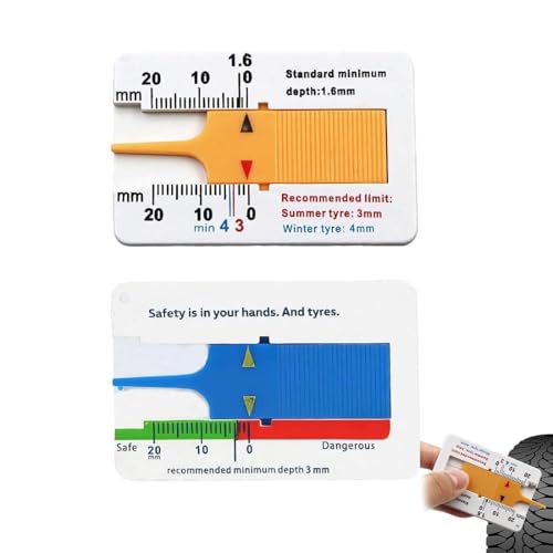 LACHT 2 pcs Medidor de Profundidad de la Banda de Rodadura del Neumático Rango 0-20mm, Profundidad Ajustable de la Banda de Rodadura para Motocicleta y Automóvil