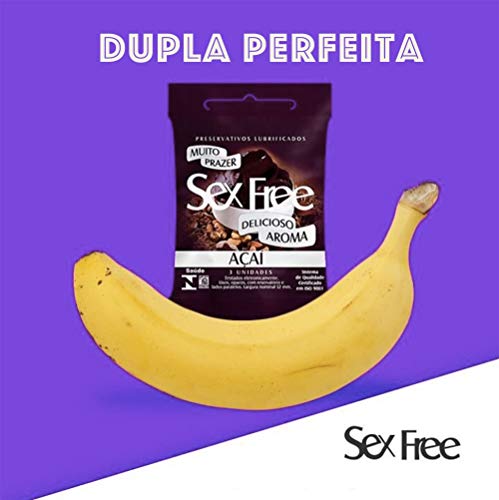 Preservativo Lubrificado Sex Free Uva Com 3 unidades