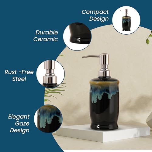 Image of AD Tech Solution Ceramic Liquid Soap Dispenser with Rust Free Pump|Handwash Shampoo Dispenser for Bathroom| Handwash Bottle for Kitchen|Soap Bath Dispenser for Bathroom. (Black, 450ML)