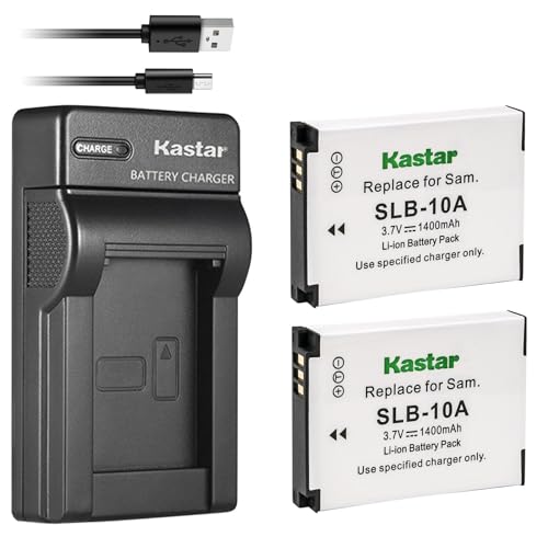 Kastar Battery (X2) & Slim USB Charger for Samsung SLB-10A JVC BN-VH105 and Digimax ES55 ES60 EX2F L100 L110 L210 L310W M100 PL50 PL51 PL55 PL60 PL65 PL70 WB250F WB500 WB700 WB750 WB800F WB850F WB2100