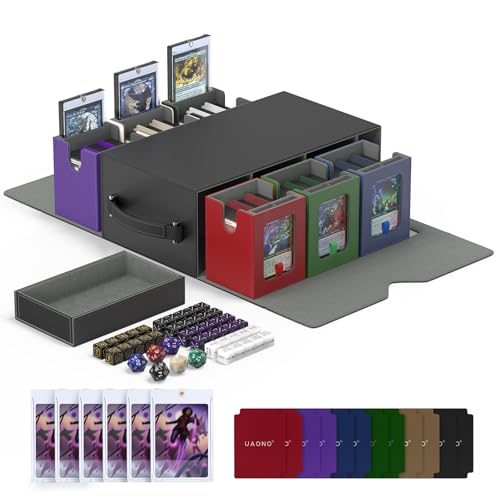 Image of UAONO MTG Deck Box, 6-Deck Modular Commander Deck Box with Extra Dice Set | Hold 600+ Double-sleeved Cards, Modular Deck Box with 35PT Magnetic Card Holder for Magic the Gathering Multicolor Limited