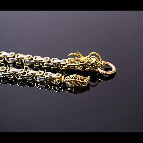 Chimok Full Stainless Steel Necklace For Man Women With Dragon Head And Dragon Tail Pendant Double Steel Sheet Dragon Chain Fashion Bracelet Jewelry Gift Golden Type #TOP4