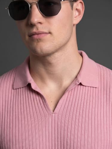 Image of Veirdo Men's Rib Knit Polo T-Shirt in Cotton Fabric, Classic Collar with Modern Fit, Stylish for Casual Wear, Available in Sizes S to 2XL