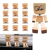 Ypoyney Shaking Wooden Man, Shaking Feet Wooden Doll Figurine Car Ornament with 12 PCS Magnetic Changeable Expressions, Funny Wood Car Dashboard Decoration for Most Cars Dashboard