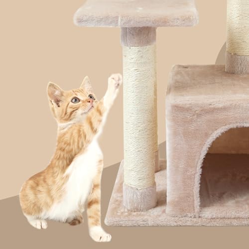 FISH&NAP Cute Cat Tree Kitten Cat Tower for Indoor Cat Condo Sisal Scratching Posts with Jump Platform Cat Furniture Activity Center Play House Beige - Image 5
