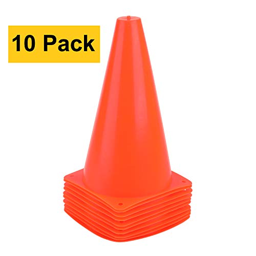 9 Inch Plastic Training Traffic Cones, 10 Pack Sport Cones, Agility Field Marker