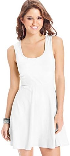 REBELLIOUS ONE Sleeveless White Fit Flare Heart Cutout Open Back Skater Dress, S