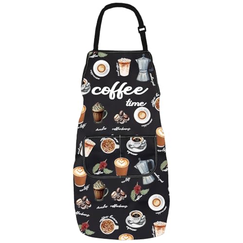 PXTIDY Coffee Time Kitchen Apron Barista Gift Home Cafe Gift Coffeeholic Gift Coffee Shop Apron For Waterproof Adjustable (coffee time A)