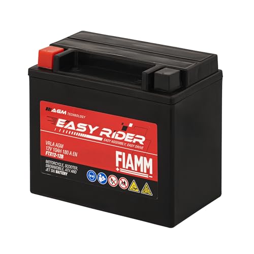 Fiamm Batteria per Moto e Scooter FTX12-12B 10AH 180A, Batteria Easy Rider AGM Technology, Massima Potenza di Avvio,Senza Manutenzione, Già Carica, Pronta all'Uso, Adatta a Scooter e Moto