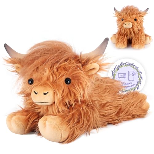 SuzziPals Heatable Coolable Weighted Highland Cow Stuffed Animal, Microwavable Stuffed Animals Peirod Heating Pad for Cramps, Cuddly Soft Plushies for Warmth & Companion, Highland Cow Gifts for Women by SuzziPals - Used condition - US$23.41