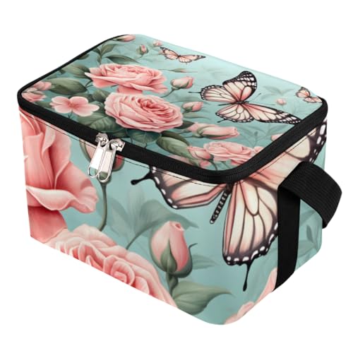 GzLeyigou Lunch Bags for Women Men 9 Cans,Peony Roses Hot & Cold Food Delivery Bag Insulated Grocery Bag Insulated Lunch Box Butterfly Cooler Bag for Office Work Picnic Beach