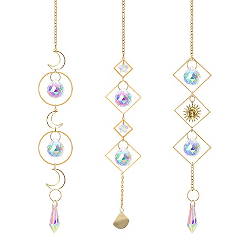 Carillon éolien en Cristal Attrape-Soleil, 3 Pendentifs en Cristal, Cristal Ornement Capteur, Arc-en-Ciel Prisme Cristal Suncatcher, Pendentifs Cristaux pour Décoration de Maison, Bureau, Jardin Cover