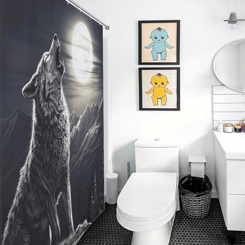 Rideau de douche loup tissu polyester imperméable rideau de baignoire