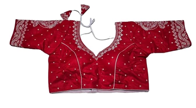 Bong ButiQ Indubala Half Sleeve Satin Fabric Blouse, Traditional Bridal Blouse with Embroidery, Padded Design-picture-13