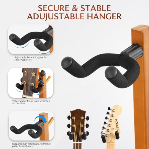 STRICH Acoustic Guitar Stand, Hardwood 40.5\" Height Floor Guitar Dispaly, Mahogany Guitars Holder with Hanger for Home, Studio (FH1, Guitar Display)