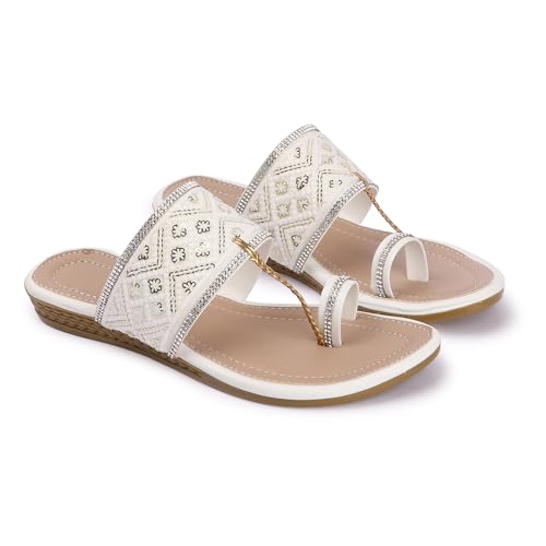 Image of KKF Women Fancy Kolhapuri Flat Chappal Sandals Ladies Slipper for Party & Occasions 3 to 8 Sizes