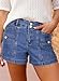 Astylish Women's Jean Shorts High Waist Double Buttons Stretchy Vintage Summer 2026 Denim Beach Shorts Jeans Button Accent Pockets Dark Blue Size 8