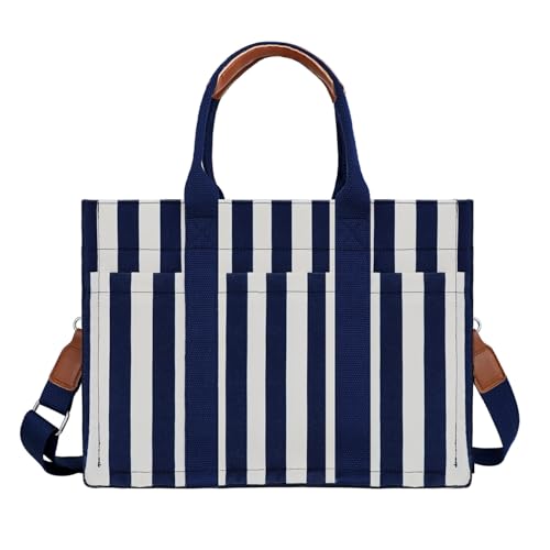 Image of BECOJADDE Structured Canvas Tote Bag for Women, Multi-Compartment Zippered Purse for Work Bible Travel