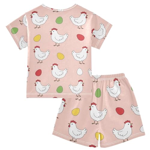 Pajama Short Sets Chicken Eggs Pattern Print Soft Cotton Summer Sleepwear 2 Piece PJS Size 5-14T2