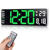 Fuloon Despertador Digital con Control Remoto, 13'' Reloj de Pared LED Digital, Reloj Despertador Digital Moderno con Cronómetro de Tiempo y Cuenta Regresiva,Brillo Ajustable,Hora,Fecha,Temperatura