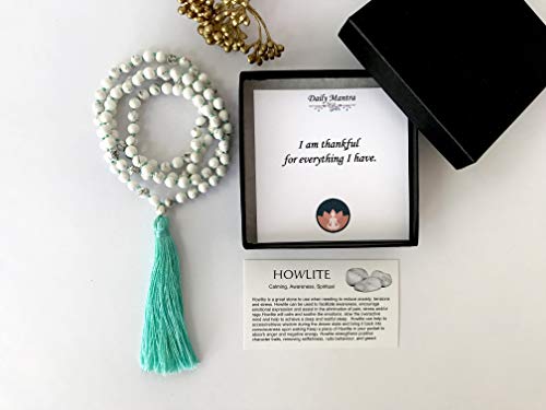 Howlite 6 MM Mala bead tassel necklace, Tassel necklace, Handknotted meditation necklace, Handmade yoga jewelry, Beaded necklace for women, 108 Mala beads