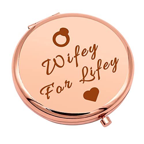 Wifey Gift Wedding Gift For Bride Bridal Shower Gifts Compact Makeup Mirror Wife Gifts From Husband Bachelorette Party Gifts Folding Makeup Mirror Engagement Christmas Birthday Gifts #TOP21