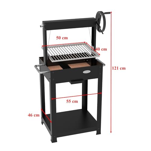 Barbecue A Legna O Carbone "Dmx" Con Griglia Regolabile A Manovella – Struttura Robusta E Portalegna - 54,4 X 45,5 X 121,5Cm - 2