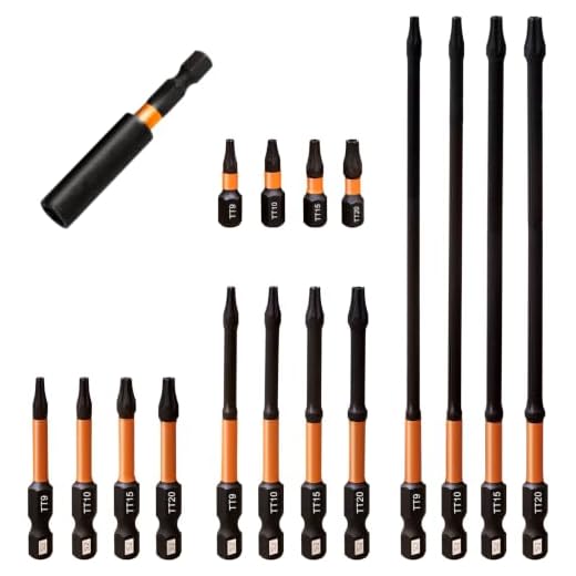 RYANNER 16pcs Impact S2 Steel Security Torx Bit Set-TT9,TT10,TT15,TT20 | Tamper Proof Star with CNC Machined Tips, 1",2",3",6" Long Impact Bits with Extension Bit Holder and Storage Box