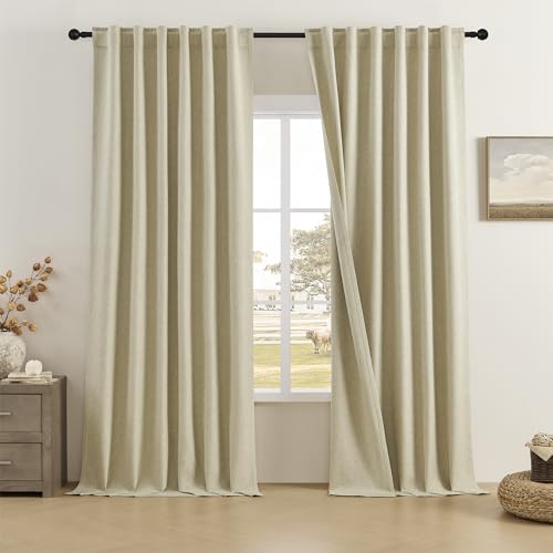 DUALIFE 2PCS Blackout Extra Long Linen Curtains 11 ft Length