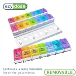 EZY DOSE Weekly (7-Day) Pill Case, Medicine Planner, Vitamin Organizer Box, Daily Planner, Push Button Compartments, Convenient and Easy to Use, 3 Times a Day, Rainbow Lids, BPA Free | Weekly Pill Case, Medicine Planner, Daily Vitamin Organizer, 3 Ti