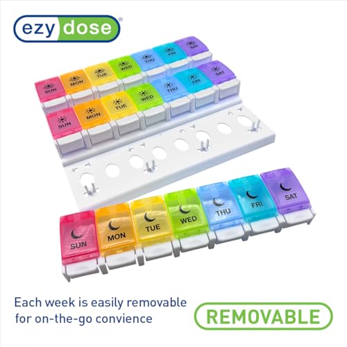 EZY DOSE Weekly (7-Day) Pill Case, Daily Medicine Planner, Vitamin Organizer Container, Large Push Button Compartments, Easy to Use, 3 Times a Day, Spring Open Design, Rainbow Lids, BPA Free - Image 5