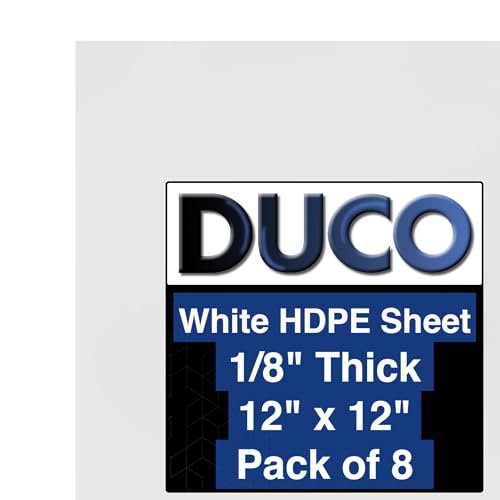 Duco USA-Made HDPE Sheet 1/8 Inch Thick 12" x 12" - 8 Pack of White HDPE Plastic Cutting Board Plastic Sheet for Kitchen, Signs, Crafts, Shelf Board, and Dishwasher Friendly