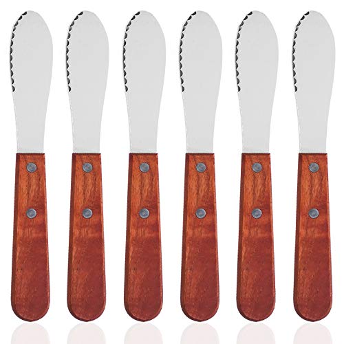 DaKuan 8 Inch Stainless Steel Butter Spreader, 6 Pack, Wood Handle