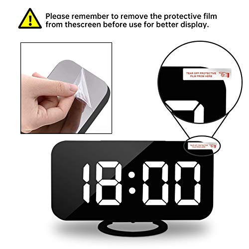 Digital Alarm Clocks,7" Led Mirror Electronic Clock,With 2 Usb Charging Ports,Snooze Mode,Auto Adjust Brightness,Modern Desk Wall Clock For Bedroom Living Room Office - Black #TOP7
