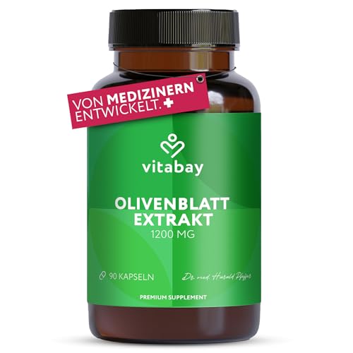 Vitabay Olivenblatt Extrakt 1200 mg • 90 vegane Kapseln • Olive Leaf Extract • 20% Oleuropein • Hochdosiert • Mit Pullulan-Kapselhülle • Made in Germany