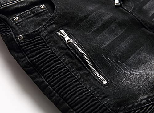 Aititia Men's No. 15 Biker Slim Fit Flex Jeans (009 Black, 40) #TOP6